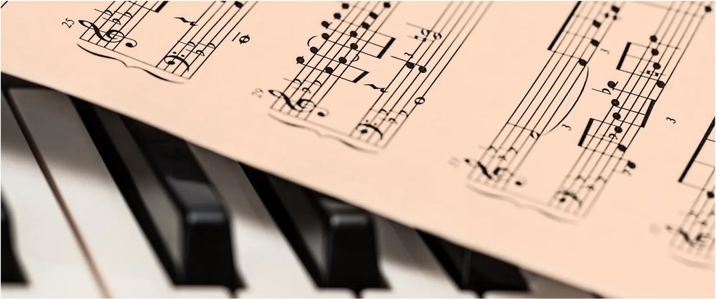 Tablou cu pian și notele muzicale (120x50 cm)