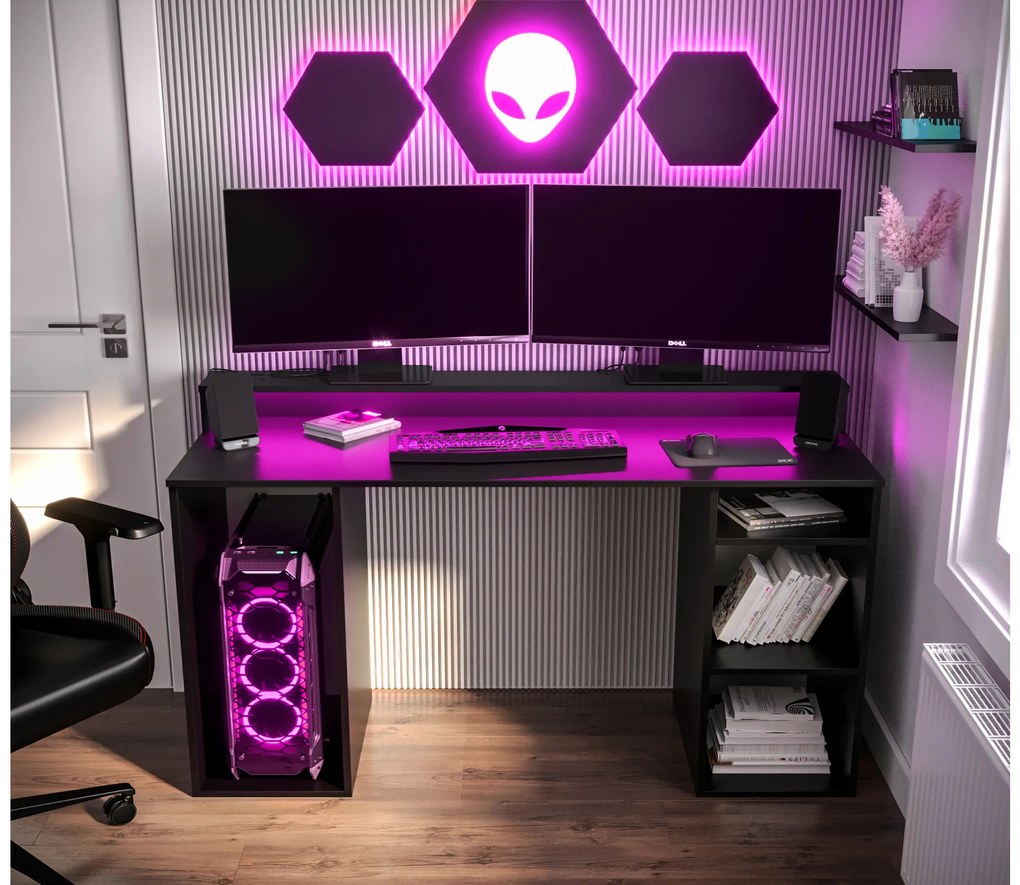 Masă PC pentru gaming Garrick 1 (negru) (cu iluminat LED RGB). 1064134