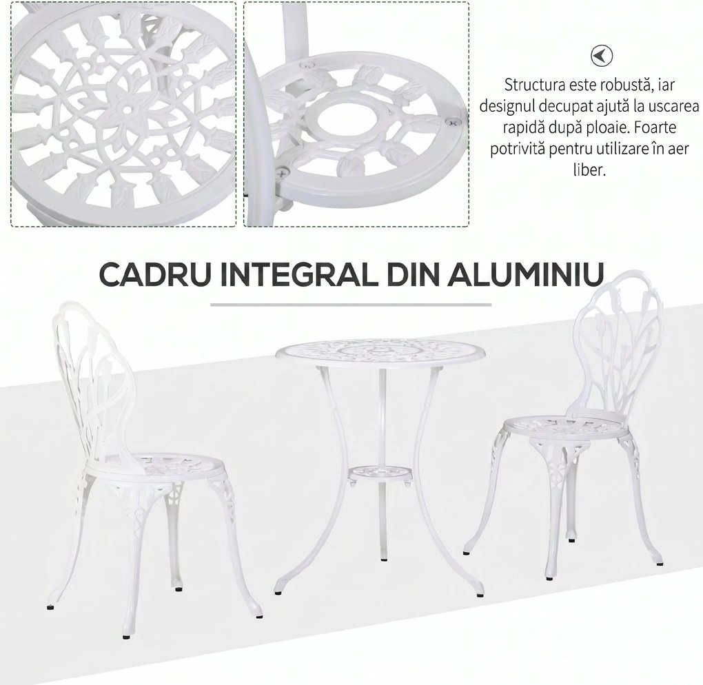 Outsunny Set de Gradina 3 Piese din Aluminiu cu 2 Scaune