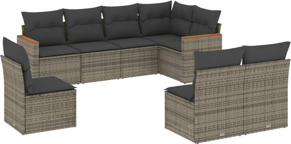 vidaXL Set canapele de grădină cu perne, 8 piese, gri, poliratan
