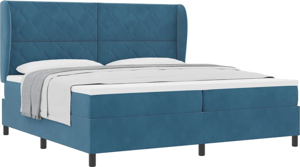 vidaXL Pat cu arcuri cu saltea Albastru închis 200 x 200 cm Catifea