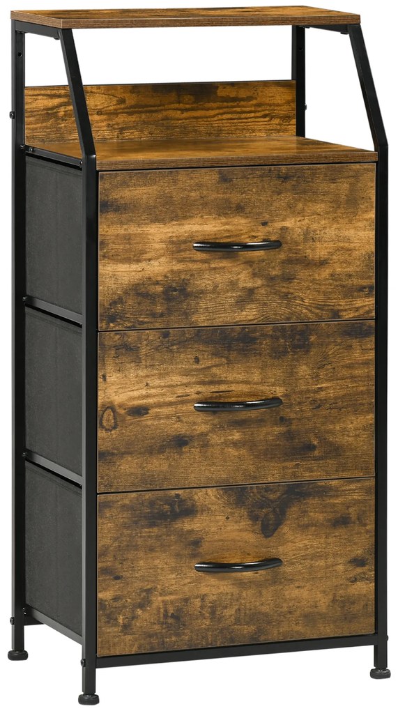 HOMCOM Comodă cu 3 sertare din material textil detasabile si 2 rafturi, 44 x 29 x 92 cm, lemn si metal | Aosom Romania
