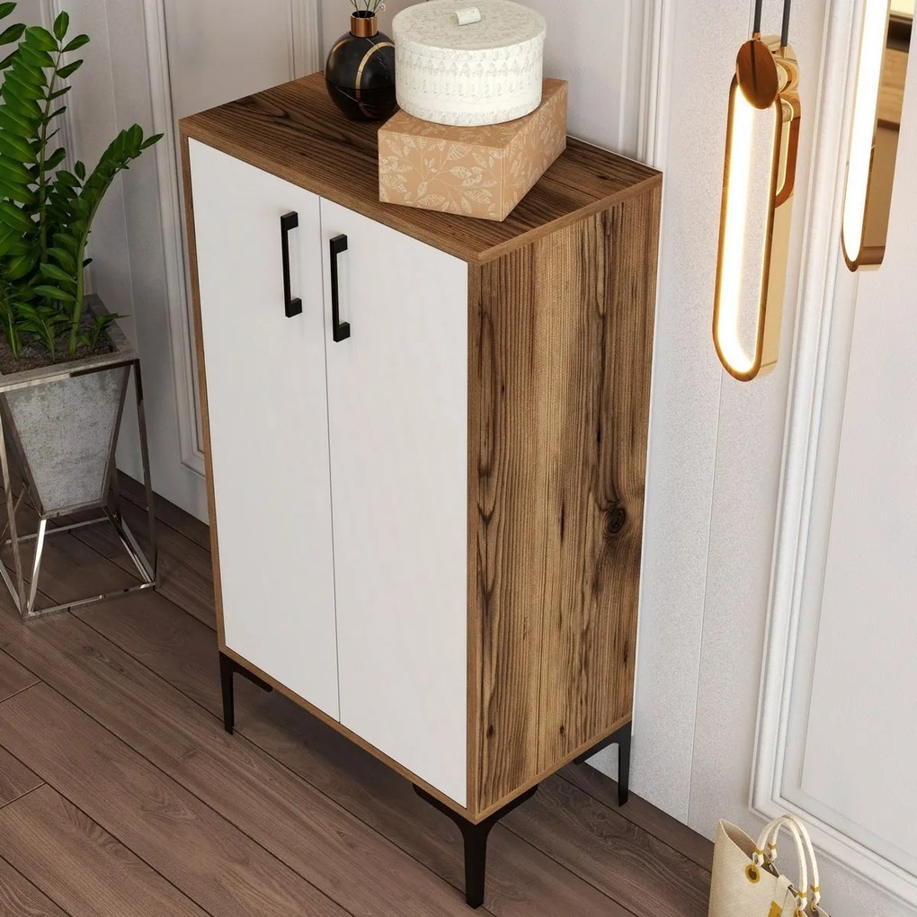 Dulap pentru pantofi Prag Walnut and White