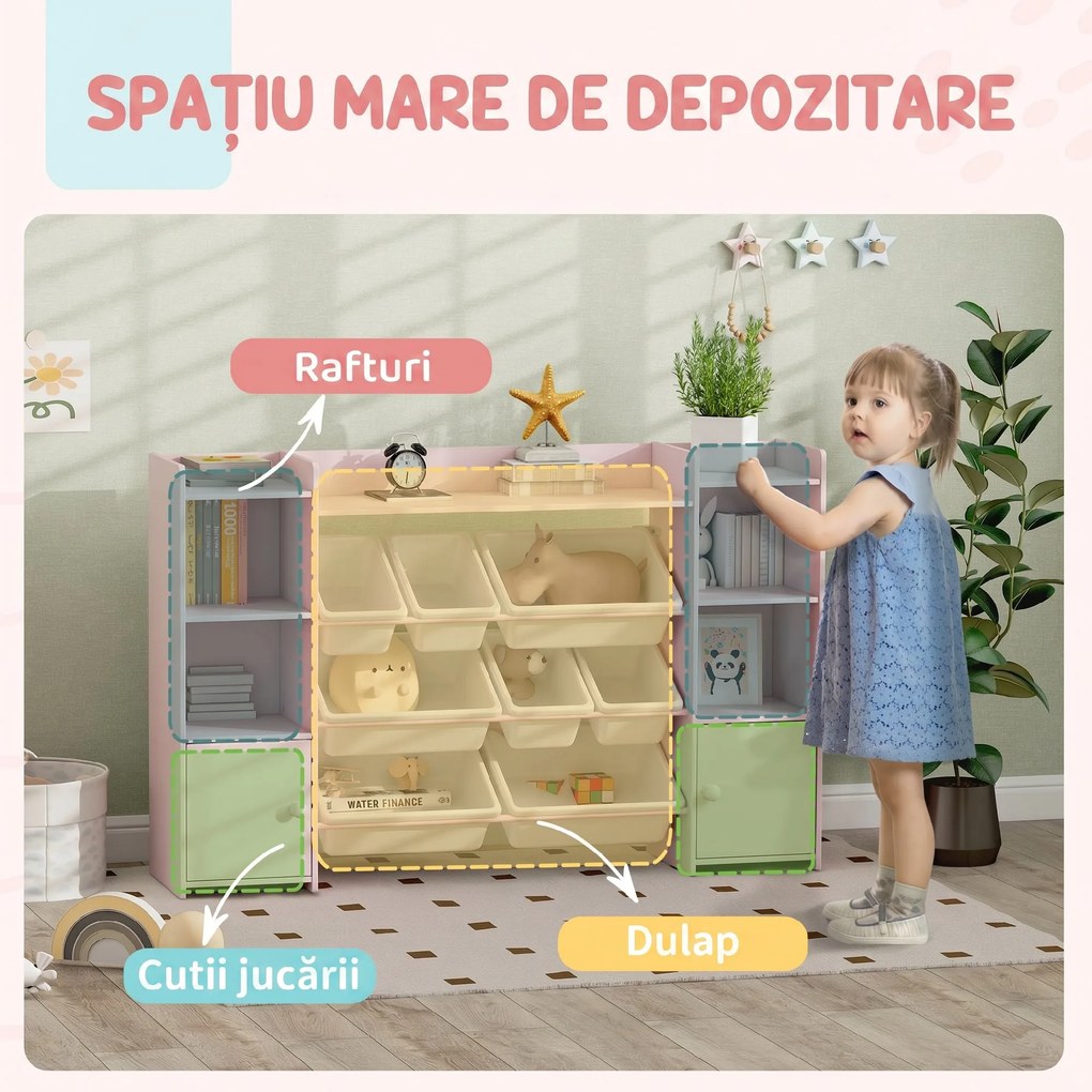AIYAPLAY Scaffale Portagiochi Per Copii Con 8 Contenitori E Armadietti Roz | Aosom Romania