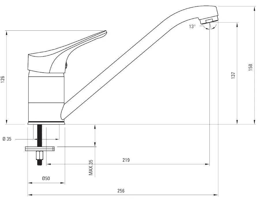 Baterie pentru chiuveta bucatarie crom lucios, cap mixer ECO-click, Deante Joko