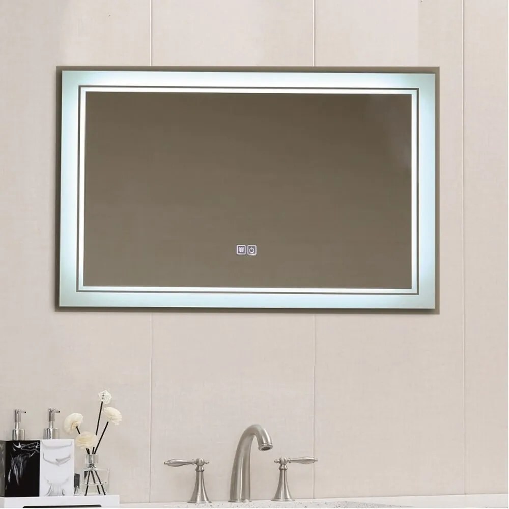 Oglinda cu iluminare LED si dezaburire Inter Ceramic 80x60 cm dreptunghiulara cu margine alba