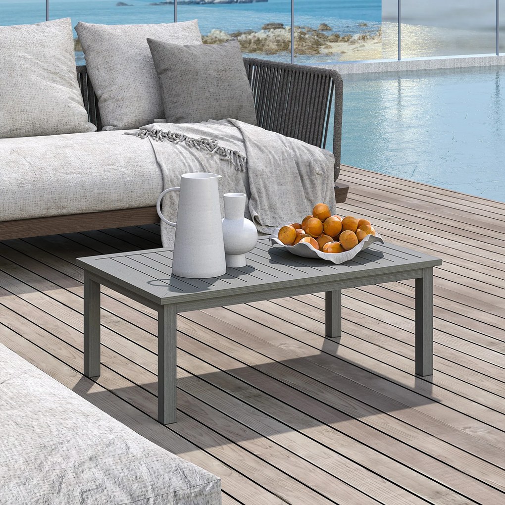 Outsunny Măsuță de cafea dreptunghiulară, blat cu fante pentru interior/exterior din aluminiu, 100 x60 x37 cm gri | Aosom Romania
