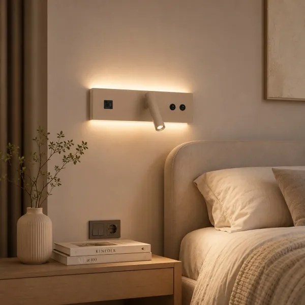 Brilagi-LED Aplică spot de perete cu port USB NOCTIS LED/3W/230V+LED/9W bej