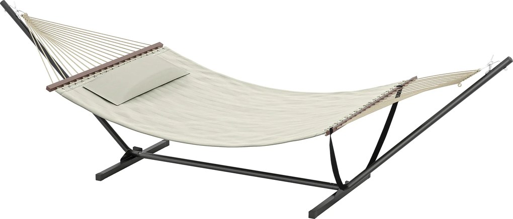 Outsunny Hamac pe suport, hamac cu suport din oțel, pernă, bare de întindere, 368 x 140 x 110 cm, cremă | Aosom Romania