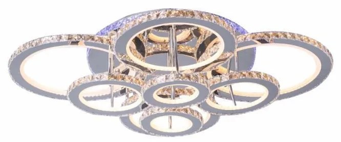 Lustra LED Cu Telecomanda, Cristal, 8 cercuri, Cromat ,180W, RGB,