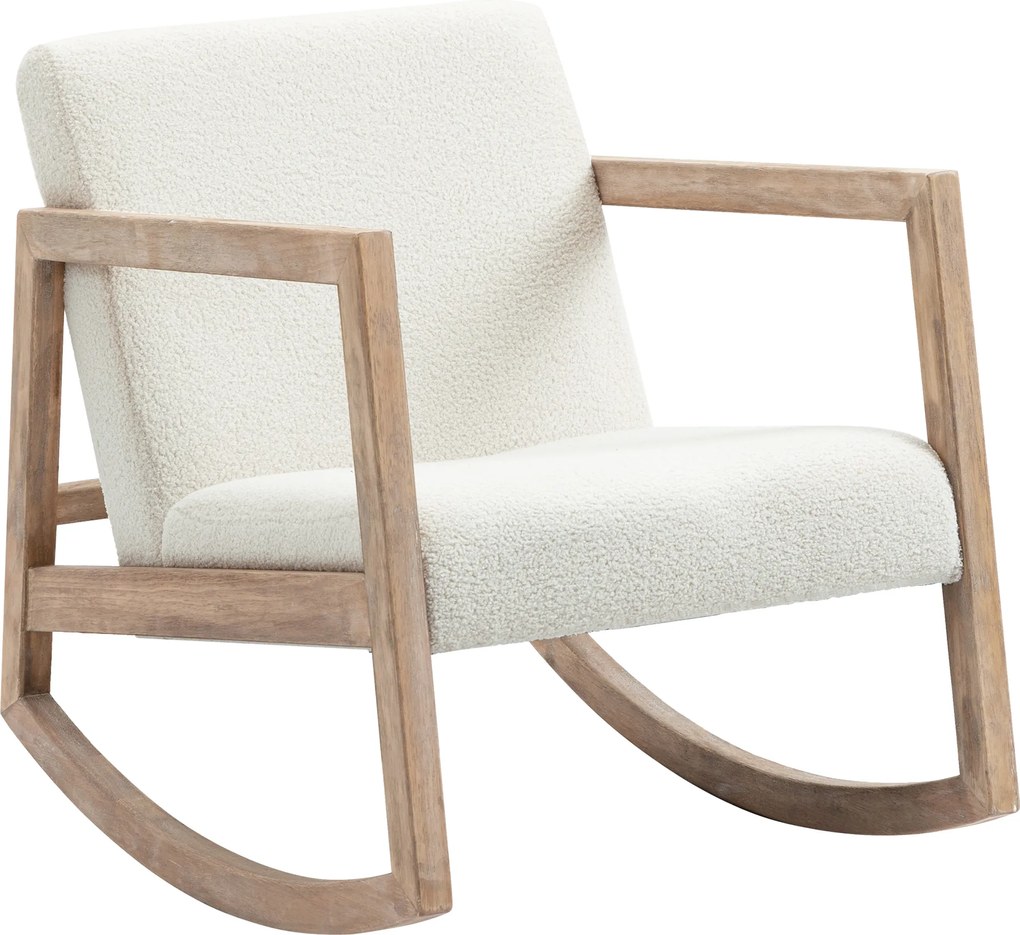 HOMCOM Scaun Balansoar Minimalist cu Pernuțe pentru Scaun și Spătar, Scaun pentru Sufragerie din Lemn de Caucciuc, Pluș și Spumă, 60x81x71 cm, Crem | Aosom Romania