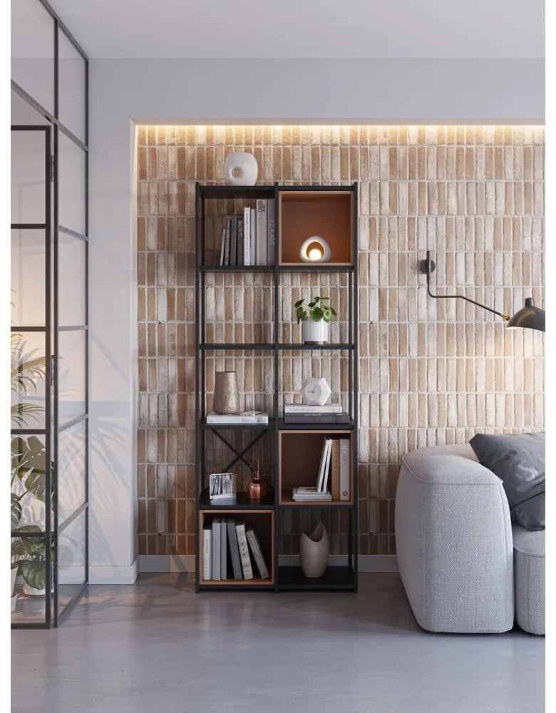 Bibliotecă neagră/cărămizie 71x179 cm Anya – Marckeric