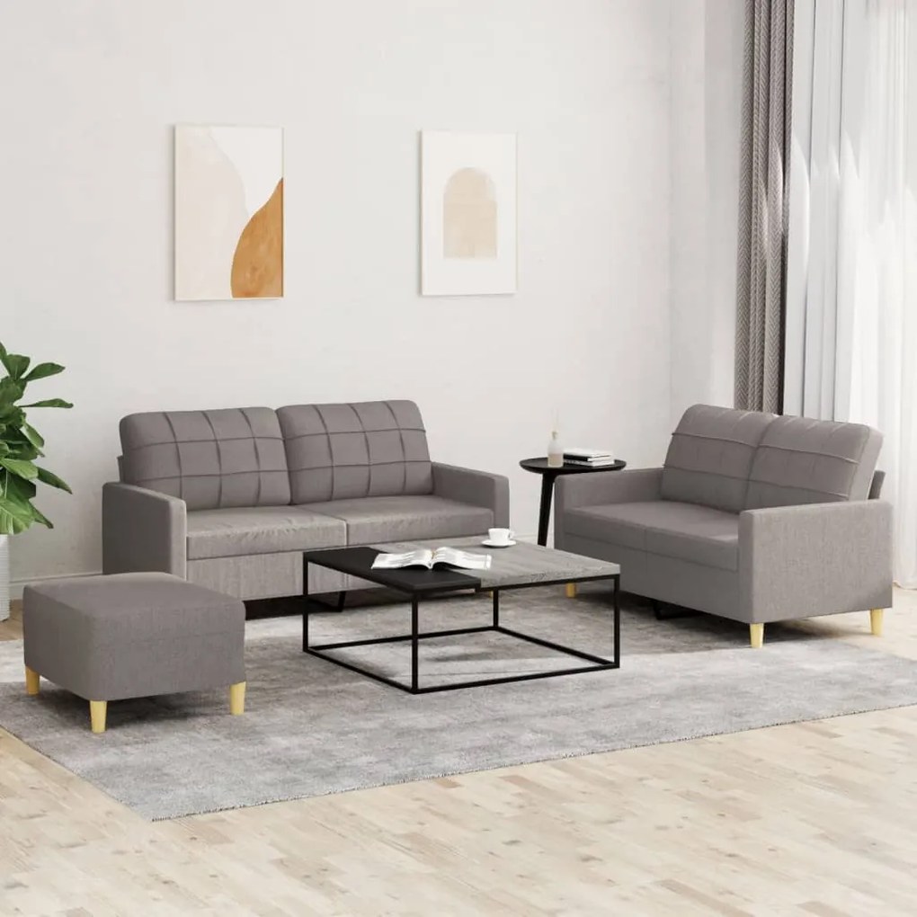vidaXL Set de canapea cu perne, 3 piese, gri taupe, material textil