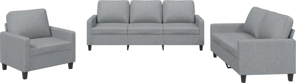 vidaXL Set de canapele cu perne, 3 piese, gri deschis, textil
