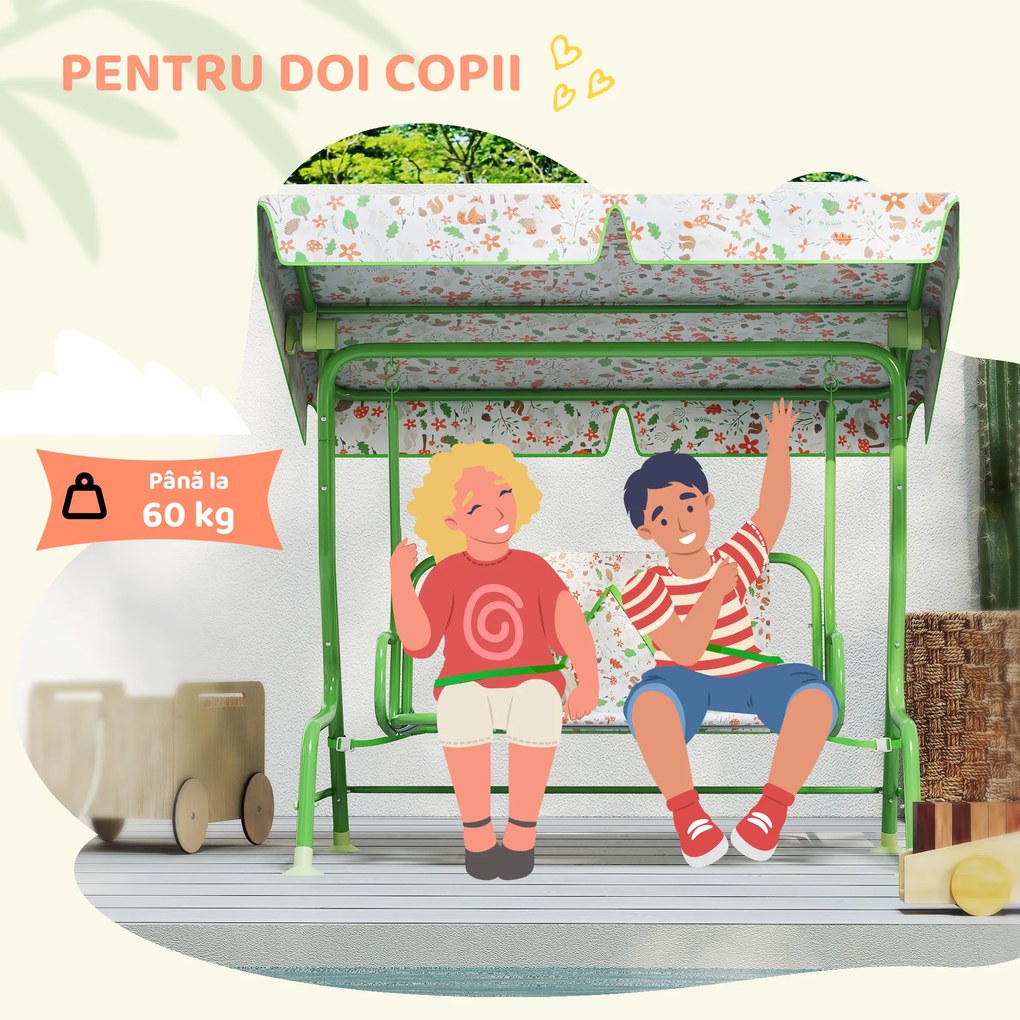 AIYAPLAY Leagăn pentru Copii cu Copertină Reglabilă și Centură de Siguranță, 120x112x75 cm, Verde | Aosom Romania