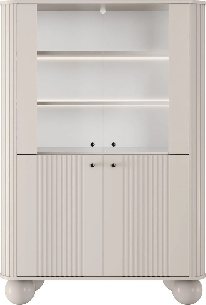 Vitrină cu patru uși Vesper 103 cm - cașmir / mânere negre / picioare rotunde