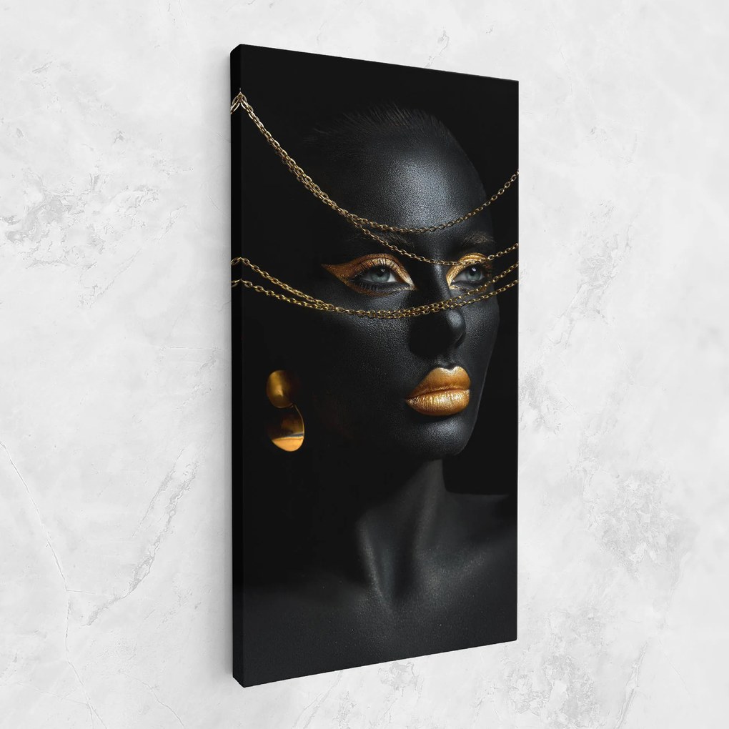 Tablou Canvas, 50x100cm, Dormitor si Living, Femei, Black and Gold, Gold Chain Woman