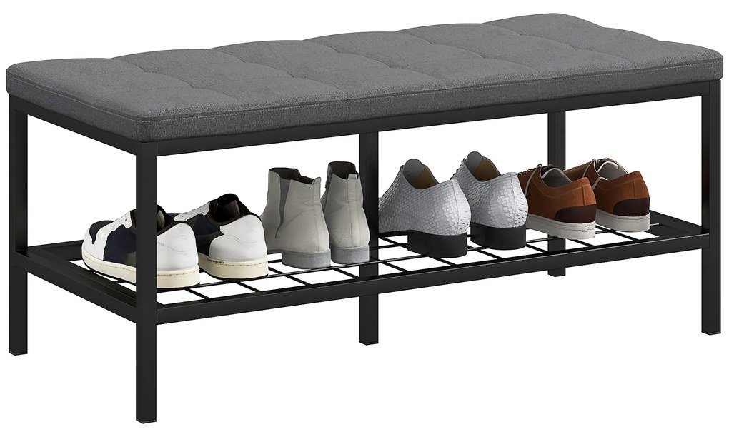 HOMCOM Banc de pantofi cu pernă rembursată și raft de depozitare, banc de intrare pentru hol, cameră, 90x41x40 cm, gri | Aosom Romania