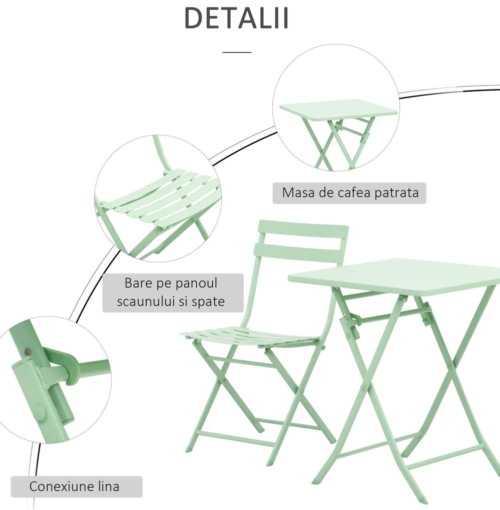 Outsunny Set Mobilier de Grădină Pliabil din Metal Verde Masă și Scaune pentru Spații Exterioare și Terasă Design Compact | Aosom Romania