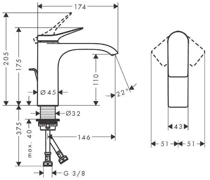 Baterie lavoar, Hansgrohe, Vivenis 110, alb mat