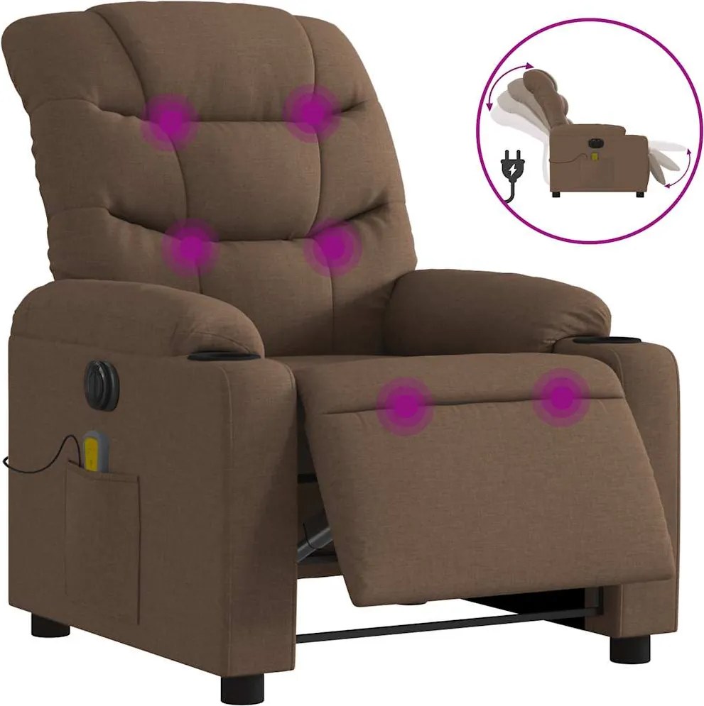 vidaXL Fotoliu electric de masaj rabatabil, maro, textil