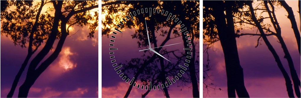 Tablou - Copaci la apus de soare (cu ceas) (90x30 cm)