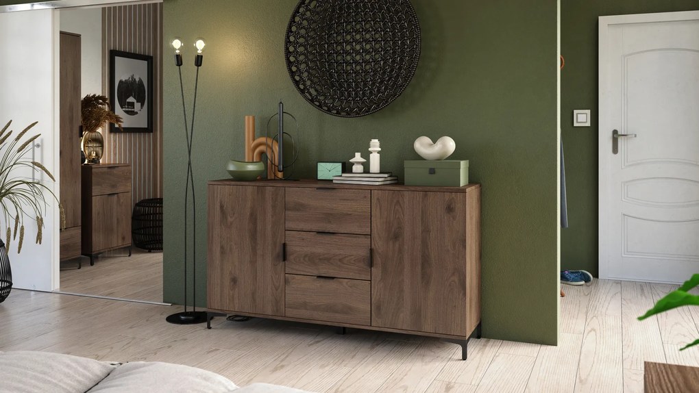 Mazzoni Măsuță LANA S-110 Nuc Elegant / Negru - MĂSUȚĂ DE CAFEA CU RAFT