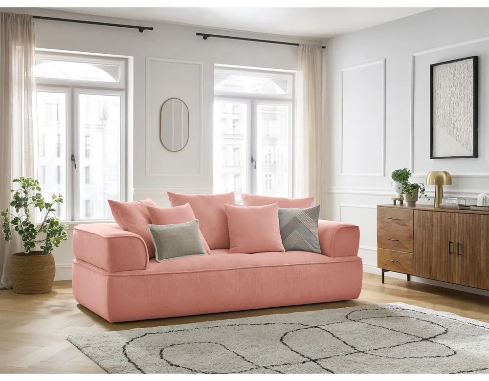 Canapea roz cu tapițerie din chenille 237 cm Whesley – Bobochic Paris