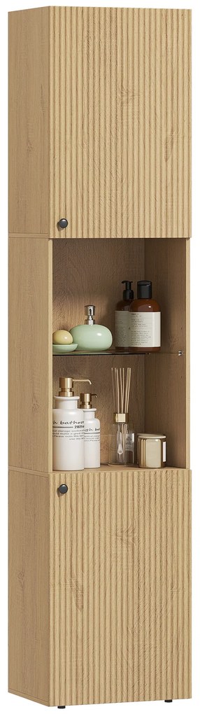 HOMCOM Dulap înalt pentru baie, corp coloană de depozitare 6 niveluri 2 uși și rafturi reglabile, 40x31x182cm, stejar | Aosom Romania
