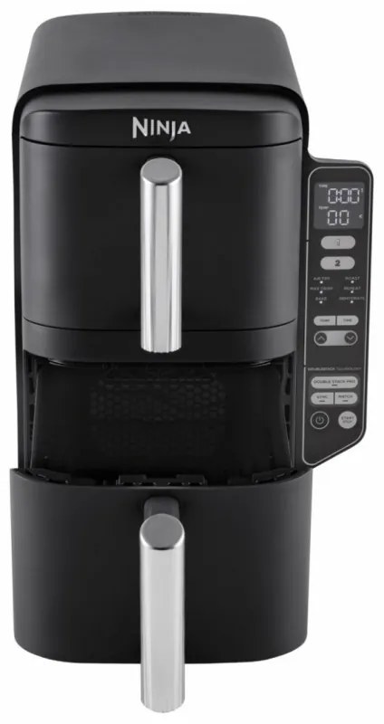 Friteuza dubla cu aer cald Ninja SL300EU, 2470W, 7.6 L, 40-240°C, 2 cosuri, 6 programe, Sincronizare, Timer, Auto stop, Negru