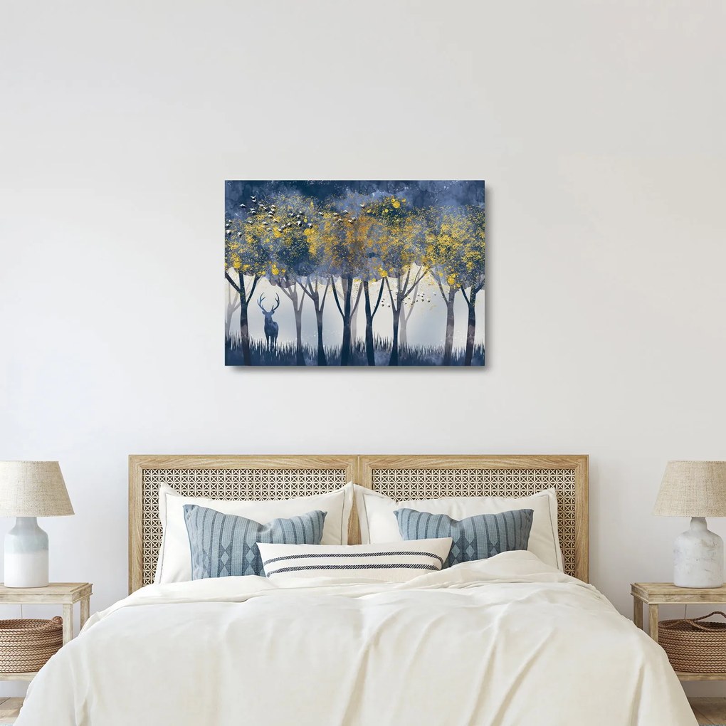 Tablou pe sticlă cerbul în pădure (70x50 cm)