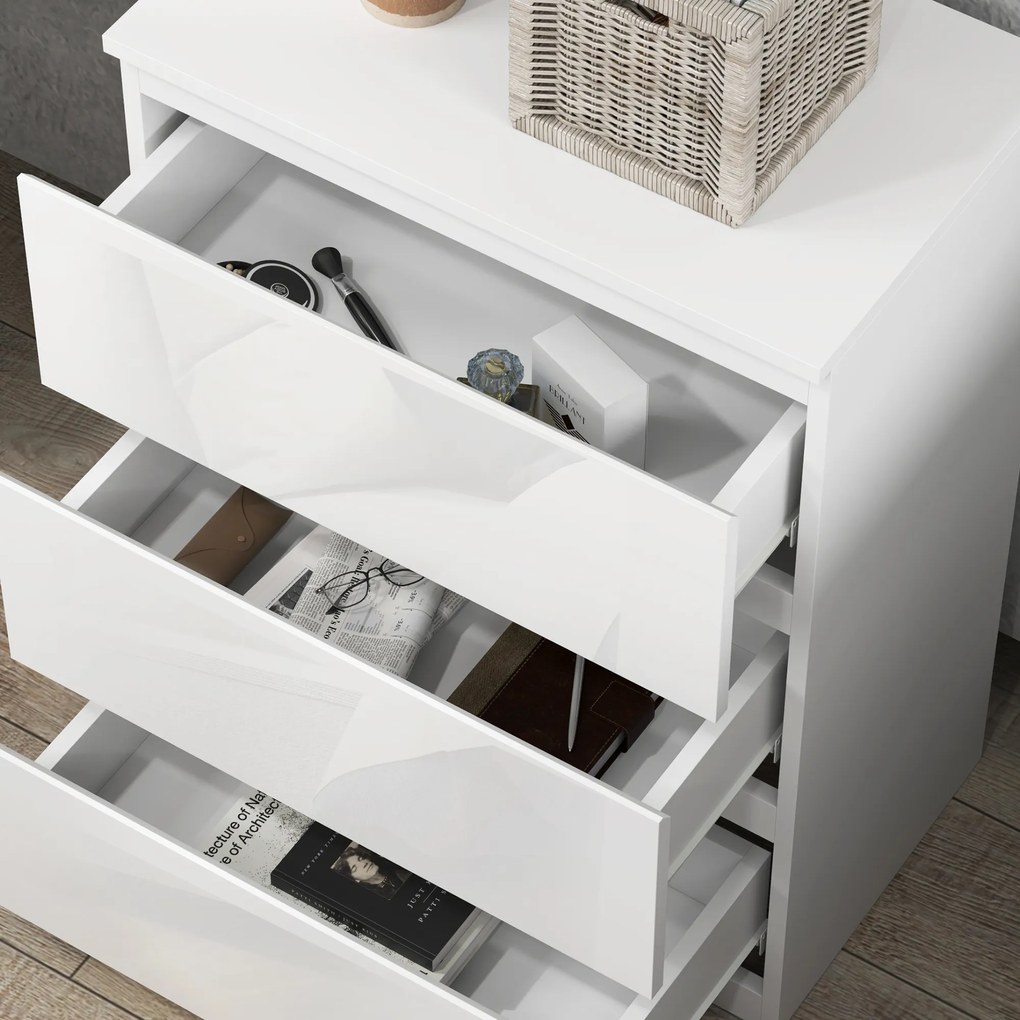 HOMCOM Comoda cu 3 Sertare Comoda de Dormitor Moderna cu Design Anti-rasturnare 55x34x75 cm Alb Lucios | Aosom Romania