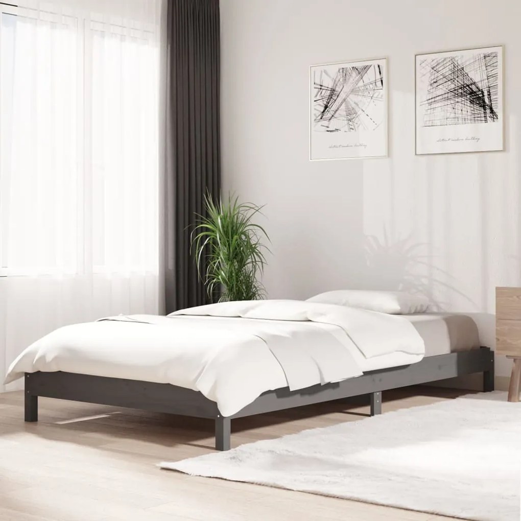 820399 vidaXL Pat stivuibil, gri, 80x200 cm, lemn masiv de pin
