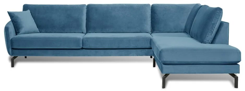 Colțar albastru din catifea (cu șezlong pe partea dreaptă) Magic - Scandic