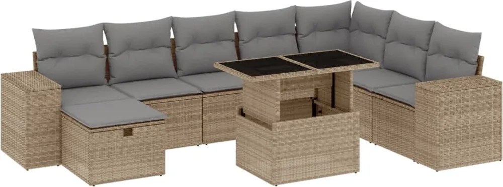 vidaXL Set canapele de grădină, 9 piese, cu perne, bej, poliratan