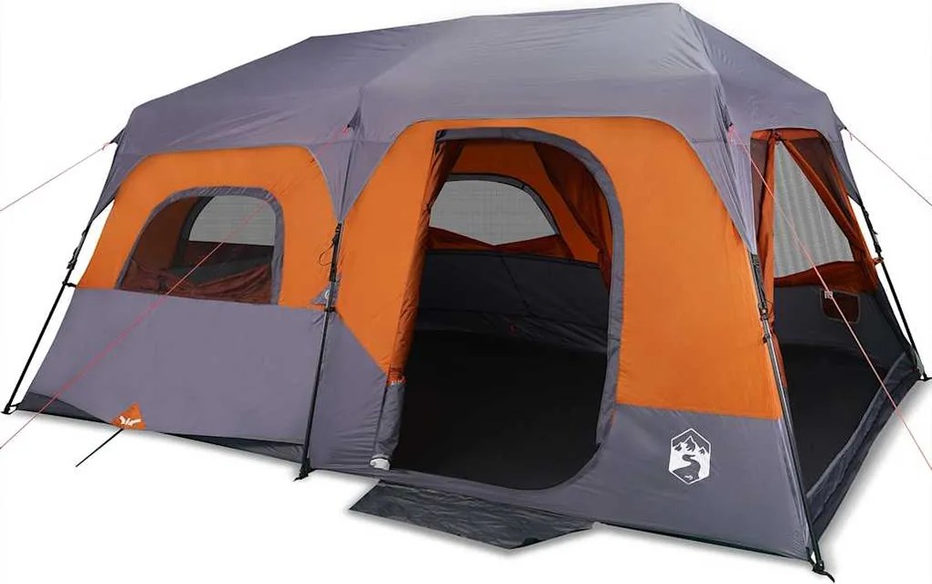 vidaXL Cort de familie 9 pers., gri/oranj, setare rapidă, impermeabil