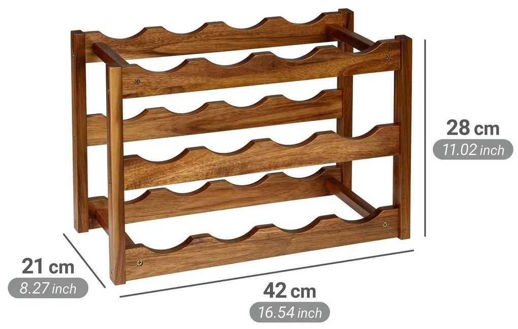 Wenko Suport pentru 12 sticle de vin din lemn de salcâm Fondi, 28 x 21 x 42 cm