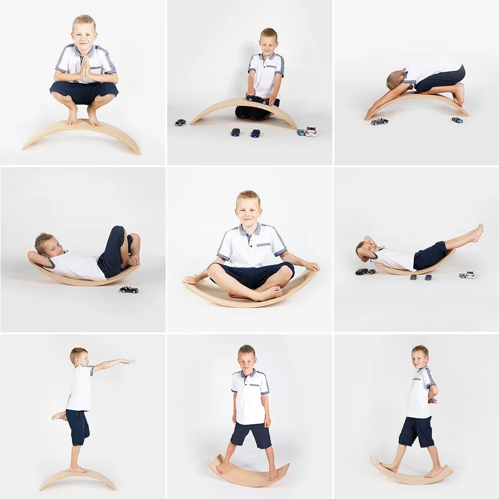 Placă de echilibru în culoare naturală din lemn de pin 80x30x18 cm Montessori – Meowbaby