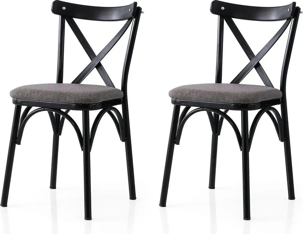 Set 2 scaune EKOL 291 V2, gri inchis/negru, stofa clasica/metal, 42x40