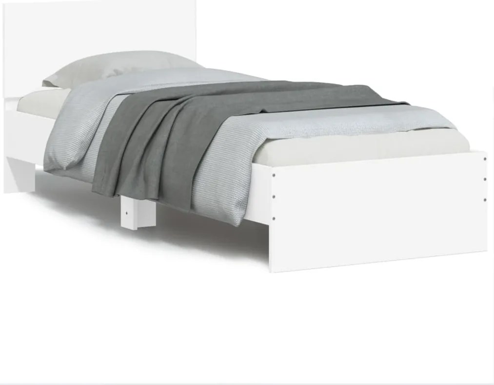 vidaXL Cadru de pat cu tăblie și lumini LED, alb, 90x190 cm