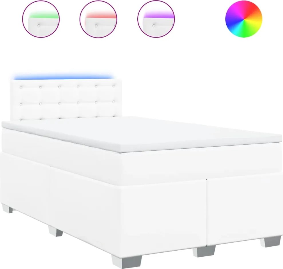 vidaXL Pat box spring cu saltea, alb, 120x190 cm, piele ecologică
