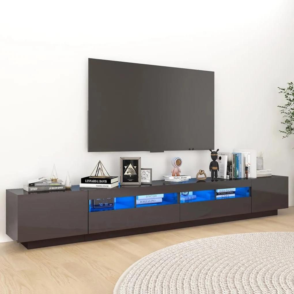 3081923 vidaXL Comodă TV cu lumini LED, gri extralucios, 260x35x40 cm