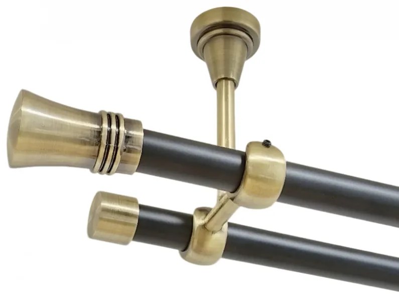 Galerie dubla capri fara inele prindere tavan 19/19 mm negru aur antic (Alege marime: 160 cm)