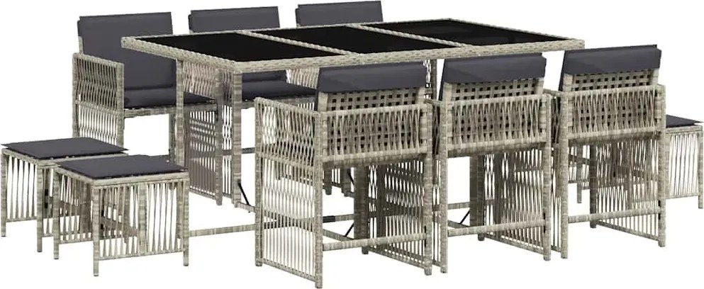 vidaXL Set mobilier de grădină cu perne 11 piese gri deschis poliratan
