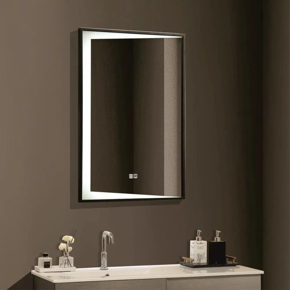 Oglinda cu iluminare si dezaburire Inter Ceramic dreptunghiulara 60x90 cm rama neagra
