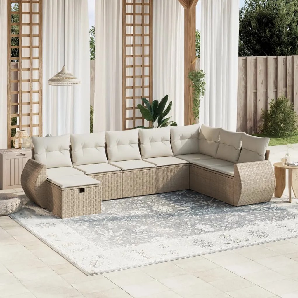 vidaXL Set canapele de grădină, 8 piese, cu perne, bej, poliratan