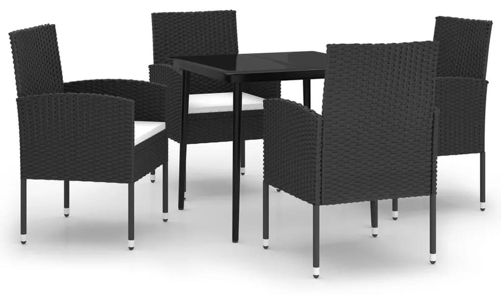 Set de mobilier pentru gradina, 5 piese, negru Negru, Lungime masa 80 cm, 5