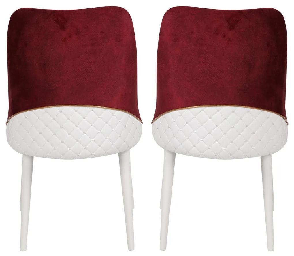 Set 2 scaune haaus Nova, Rosu inchis/Alb, textil, picioare metalice