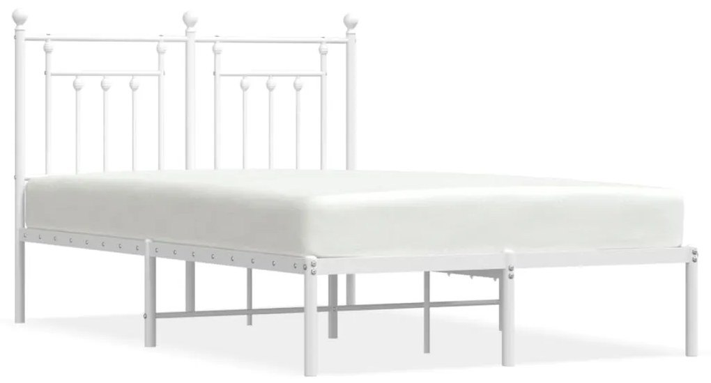353585 vidaXL Cadru de pat metalic cu tăblie, alb, 135x190 cm