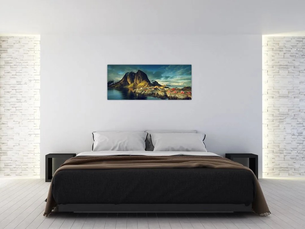 Tablou cu sat de pescari din Norvegia (120x50 cm)
